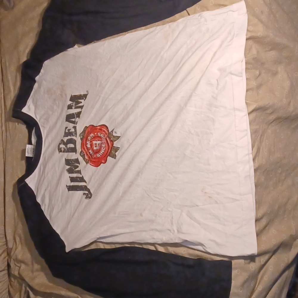 JIM BEAM LONG SKEEVE TSHIRT WHITE BLACK SLEEVES SIZE 2XL
